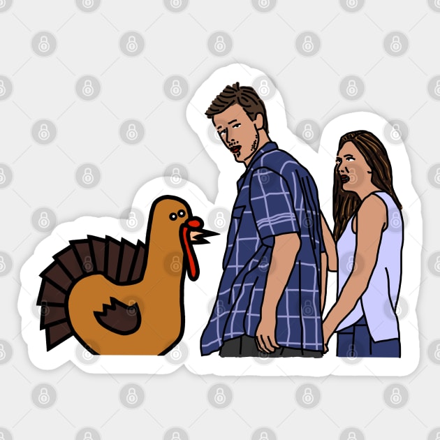 Thanksgiving Turkey and Distracted Boyfriend Meme Sticker by ellenhenryart